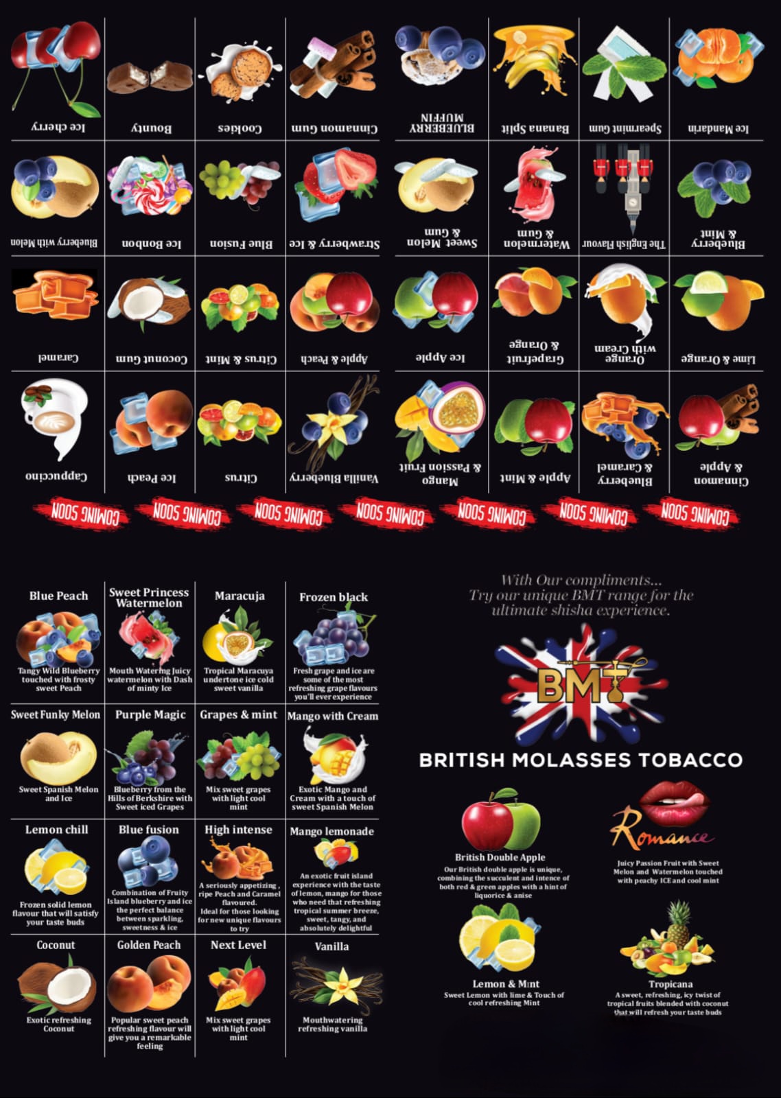 BMT Complete Flavour Menu Sheet
